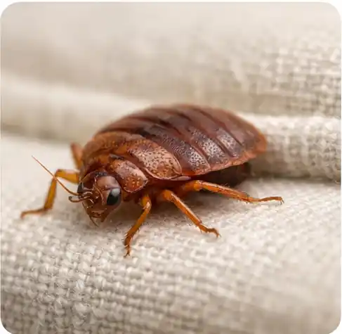 Постельный клоп крупным планом на светлой ткани